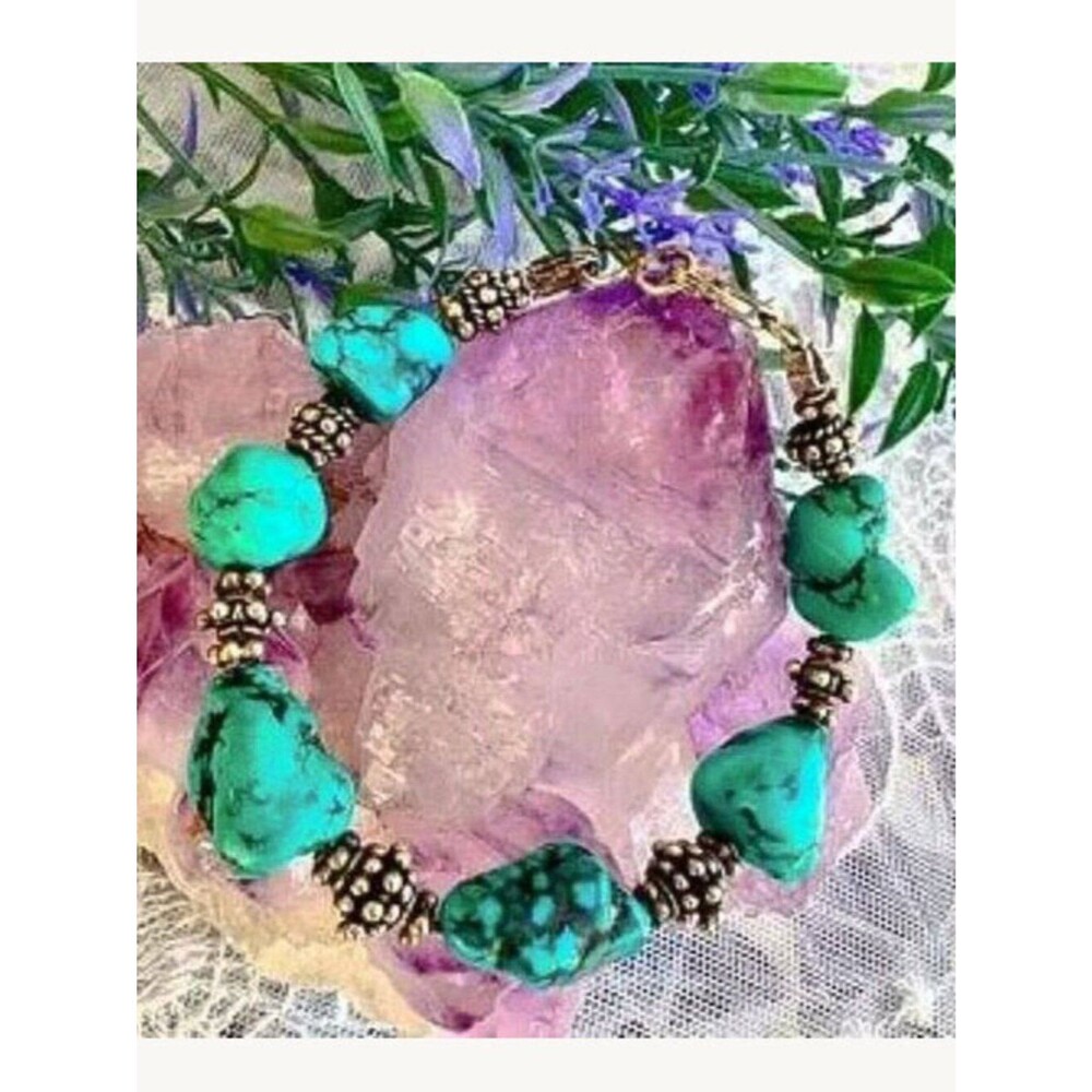 Vintage Turquoise & Sterling Nugget Bracelet Y2K Era - Picture 9 of 9